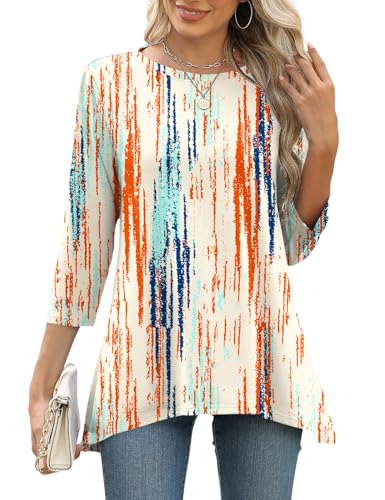 LOMON 3/4 Sleeve Tunic Tops for Women Loose Fit Dressy Casual Blouse Flowy Shirts to Wear with Leggings S-3XL
