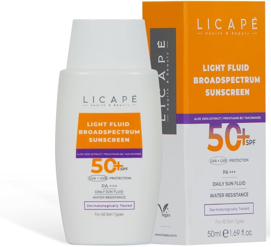 Licape Yüksek Koruma Suya Dayanıklı 50 SPF Likit Güneş Kremi – Tüm Cilt Tiplerine Uygun, Hafif ve Hızla Emilen Güneş Koruyucu – UVA/UVB Koruması ile Nemlendirici Formül – 50 ml