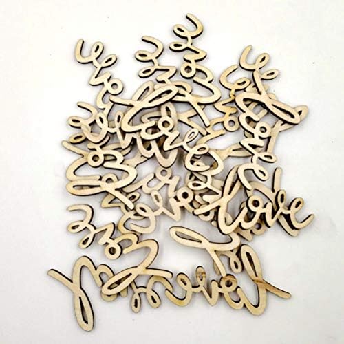 Amosfun 18pcs Wooden Script Words Wooden Love Cutout Ornaments Alphabet Embellishment for Woodwork Craft DIY