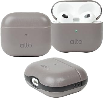 غطاء حافظة جلدية واقية من Alto لـ Airpods 3 حافظة شحن، إكسسوارات جلدية أنيلين إيطالية لـ Apple AirPods 3 رجال نساء، يدعم الشحن اللاسلكي الأمامي LED للأسمنت المرئي باللون الرمادي