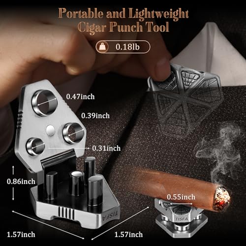 TISFA Cigar Punch with Cigar Holder Combo, Triple Cigar Punch Cutter and Triple Cigar Stand, Mini Portable Cigar Accessories, Metal Cigar Hole Punch Cigar Rest Cigar Kit (Silver) - Thumbnail 2