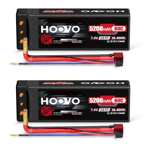 HOOVO 2S Batería de LiPo 7,4 V 80 C 5200 mAh RC Batería rígida con conector Deans T para RC Auto Barco Camión Truggy RC Hobby (2 paquetes)