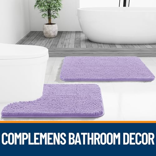 Image of OLANLY Bathroom Rugs Sets 2 Piece, Soft Absorbent Chenille Bath Mats and U-Shaped Contour Toilet Mat Area Rug Set, Machine Washable Bath Carpet, Home Decor Accessories(36 inchx24 inch+24 inchx20 inch, Lavender)