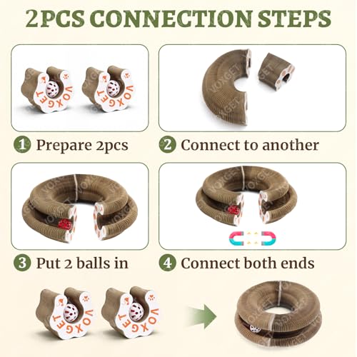 VOXGET 2 Pack Interactive Cat Scratcher Toys with Balls Bells, Magic Organ Foldable Cat Scratching Board for Indoor Outdoor Exercise Anxiety Relief, Auburn — view 4