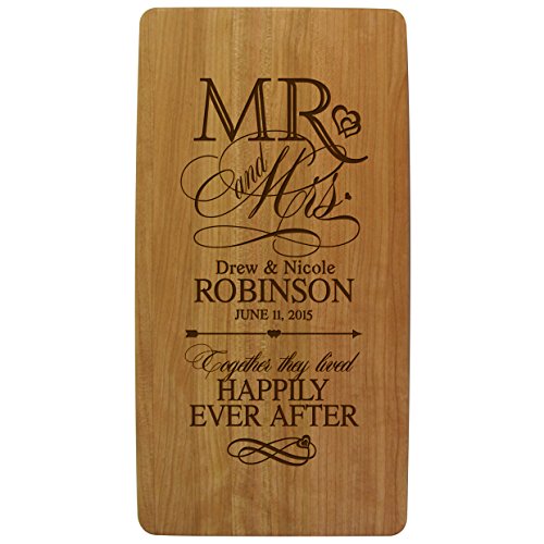 LifeSong Milestones Personalized Mr & Mrs Wedding Solid Cherry Wood Cutting Cheese Boards Customized with Your First and Last Names and Year Family Established 11.75  L X 6  W X .75