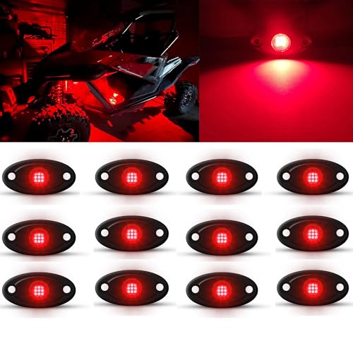 Red Rock Light 12pods 6000k Pure Red Led Rocks Lights Kit Ip68 Waterproof 47inch Extension Wires for ATV Rv Utv SUV Offroad Pickup Trucks Golf Boat Cars Trailers Fender Underglow Lighting (Red)