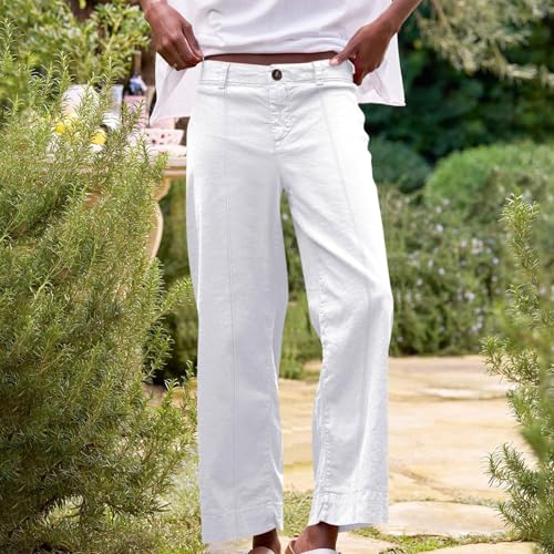 Wide Leg Linen Pants for Women Elastic High Waisted Pant Business Casual Work Pants Flowy Beach Trousers with Pockets3