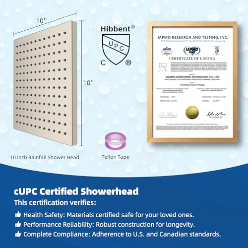 Hibbent cUPC Certified Rain Shower Head, 10'' High Pressure Rainfall Shower Head, Square Bathroom Waterfall Shower Heads, High Flow Fixed Showerheads with Adjustable Brass Ball Joint, Brushed Nickel by Hibbent - Used condition - Image 7