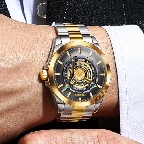 Image of OUPINKE Watch for Men Skeleton Self Winding Mechanical Automatic Luxury Dress Black Wrist Watch Waterproof Luminous Tungsten Sapphire Crystal