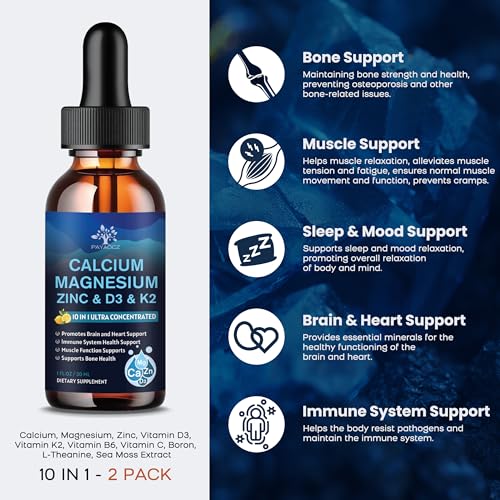 Payaocz 2 Pack) 10 In 1 Magnesium Calcium Zinc Supplement With Vitamin C D3 K2, Glycinate Mag Vegan Liquid Drops Plus L-Theanine Boron Sea Moss Extract, Immune Support thumb #1