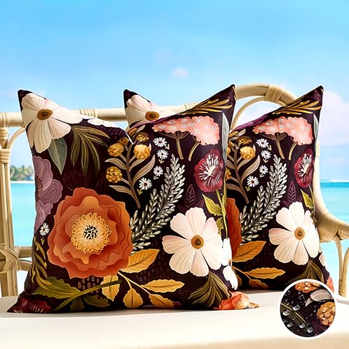 Image of EliteBond Tropical Outdoor Pillow Cover 18 x 18 Sofa Summer Spring Outdoor Pillow Covers 18x18 Waterproof Flower Pillowcase Set of 2 for Wicker Couch Porch Furniture Balcony Home Spring Decor