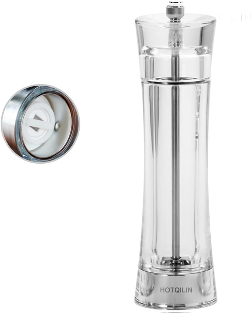 Salt Grinder, Professional Grade Heavy Duty, Ceramic Burr, Unbreakable Clarity Polycarbonate, Manual Ajustable Grind, Refillable, M