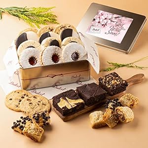 Dulcet Gift Baskets “Get Well Soon” Assortment Tin Box- Delicious Gourmet Confection Gift Set – Variety Of Freshly Baked Cookies, Brownies & Rugelah In Many Flavors- Handmade Baked Goods Gift Box