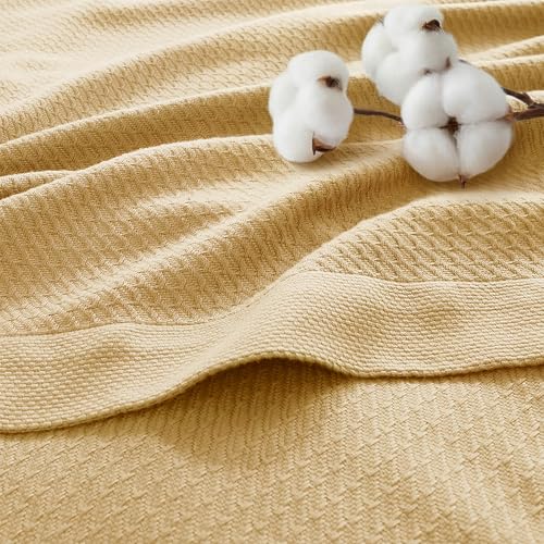 Image of Madison Park 100% Egyptian Cotton King Size Bed Blanket for Summer Mustard | Cozy Soft Breathable Durable, Waffle Weave Woven Casual, Lightweight Knit All Season Throw for Bed Couch or Sofa, OEKO TEX