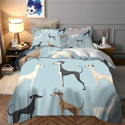 Housse de couette Lévriers 140x200cm en microfibre douce avec fermeture éclair