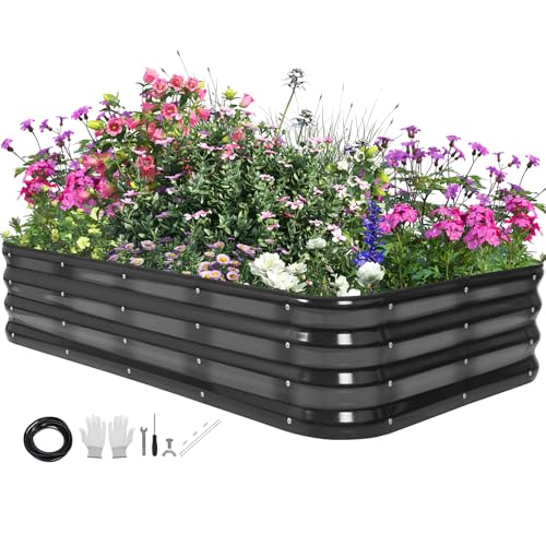 TECANA Hochbeet Metall 150 x 90 x 30cm, Verzinktes Stahl-Hochbeete für den Garten, Wetterfest & Rostfrei, Gemüsebeet Gartenbeet Hochbeet für Gemüse, Kräuter, Langlebig Pflegeleicht, Grau