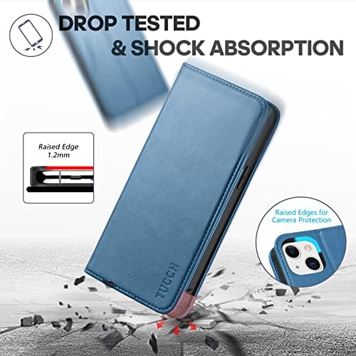 TUCCH Case for iPhone 14 Plus (6.7") 2022 5G, Stand PU Folio Flip Leather Wallet Case Cover with[RFID Blocking][Card Slot][Kickstand][Shockproof TPU Cover] Compatible with iPhone 14 Plus, Lake Blue