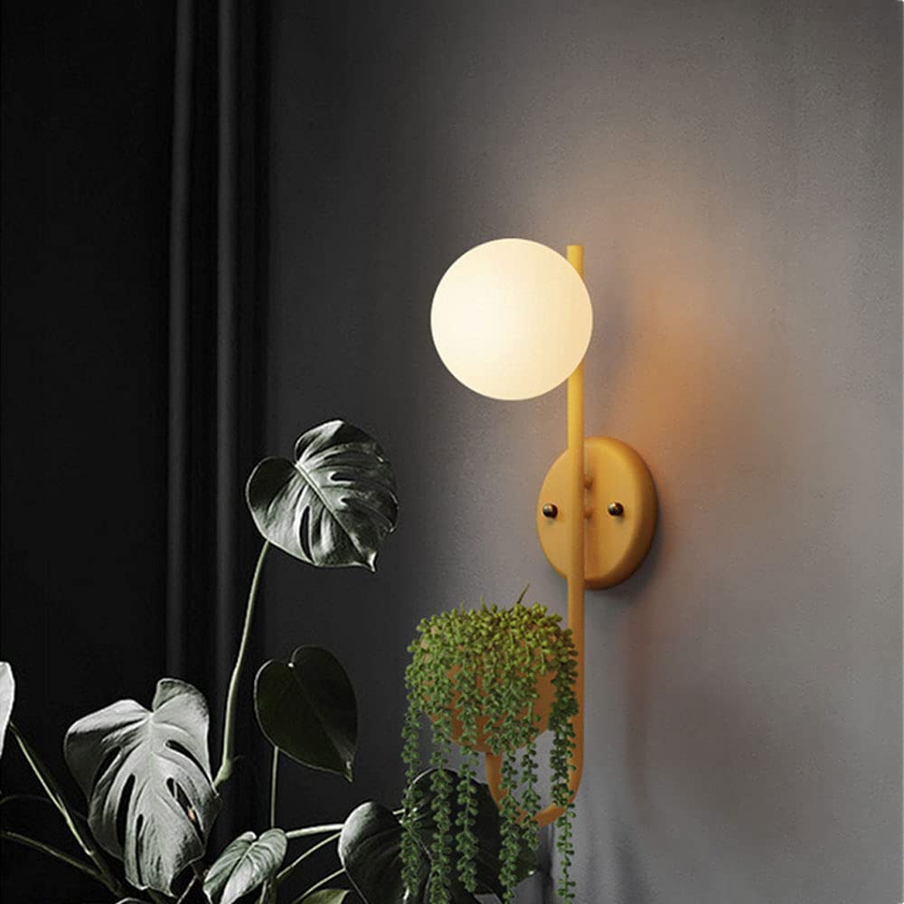 Lampy ścienne, geometryczna lampa ścienna, biała szklana kula klosz lampa ścienna z pojemnikiem do przechowywania, nowoczesne lampy naścienne do salonu gabinetu schodów sypialni lampki
