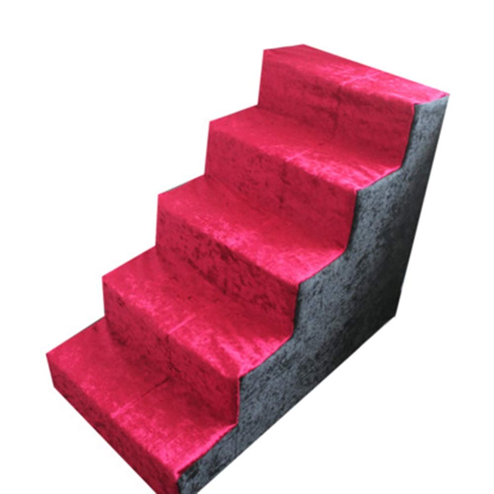 JLXJ Escaleras y escalones Escaleras para Mascotas 5 Pasos Rampa para Gatos para Perros Cama Alta Sofá Alto, Espuma Escalera De Esponja Cubierta Suave Lavable, Rojo, Alto: 60 Cm (24 Pulgadas)