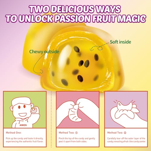 Image of AMOS Peelerz Passion Fruit 85 g - Tropical Snack, Pre-Peeled Style Passion Fruit Candy,Fruity Flavor & Peelable Texture, Ready-to-Eat Snack Pack