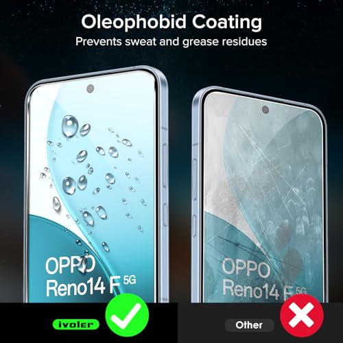 ivoler 2 Piezas Cristal Vidrio Templado Protector de Pantalla para OPPO Reno 14 FS 5G / OPPO Reno 14F 5G, con 2 Piezas Protector de Lente de Cámara, 9H Dureza, Antiarañazos, Sin Burbujas - imagen 8