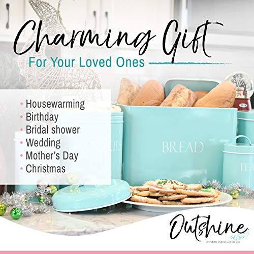 Outshine Extra Large Bread Box, Mint | Countertop Space-Saving Vintage Metal Bread Bin | High Capacity Bread Storage - Holds 2+ Loaves | Farmhouse Bread Box For Kitchen Countertop | Housewarming Gift #TOP6