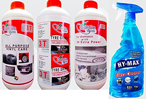 Dash Board Polish+ Foam Shampoo+ Tyre Polish+ Glass Cleaner (Brand:- 3T)