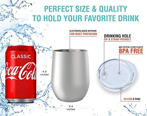 Chillout Life 12 Oz Stainless Steel Tumbler With Lid & Gift Box - Wine Tumbler Double Wall Vacuum Insulated Travel Tumbler Cup For Coffee, Wine, Cocktails, Ice Cream - Sweat Free, Bpa Free #TOP3