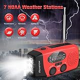 iRonsnow Solar Emergency Hand Crank Weather Radio, Portable Self Powered NOAA AM/FM Radios with SOS Alarm LED Flashlight 2000mAh Smart Phone USB Charger for Camping (Red) - Image 5
