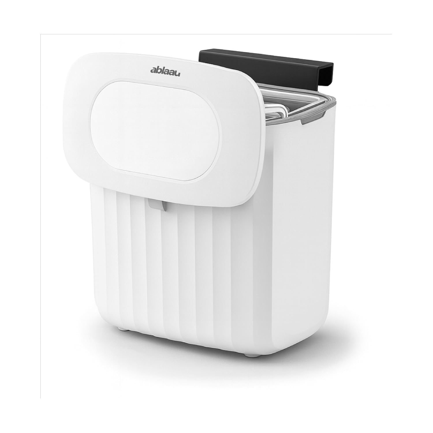 Poubelle 8L avec couvercle, poubelle suspendue pour cuisine et salle de bain, couvercle à 2 voies, montage sans perçage, PP+ABS, blanc, 25 x 15 x 25 cm