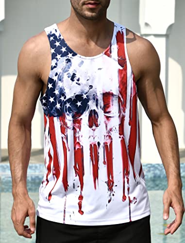 Raisevern Men's American Flag Tank Tops 4Th Of July Sleeveless Shirt Stripe And Stars Skull Graphic Summer Cool Usa Patriotic Tee Workout Athletic Training Sports Undershirts #TOP5
