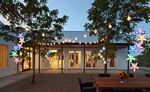 Amazing Wind Chime Color Changing Solar Mobile Wind Chimes Lights Xmas Decoration Light Lucky Hanging Wind Bell Light Night Hanging Lamp For Patio Garden Lighting Home Decoration (Stars) #TOP3