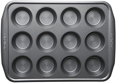 Circulon Momentum Muffin Trays For Baking 12 Cup - Non Stick Muffin Tin with Extra Large Handles, Grey Carbon Steel, Dishwasher Safe Bakeware