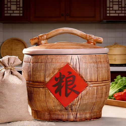 Airtight Ceramic Rice Container - Large Porcelain Food Storage Jar for Rice, Grains, Flour & Oats - Kitchen Organization & Pantry Essentials
