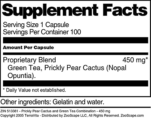 Prickly Pear Cactus and Green Tea Combination - 450 mg (100 Capsules, ZIN: 513381)