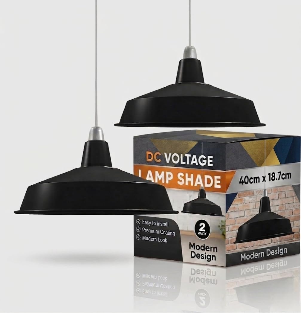 Retro Matt Black Metal Ceiling Light Lamp Shade 40cm Industrial E27