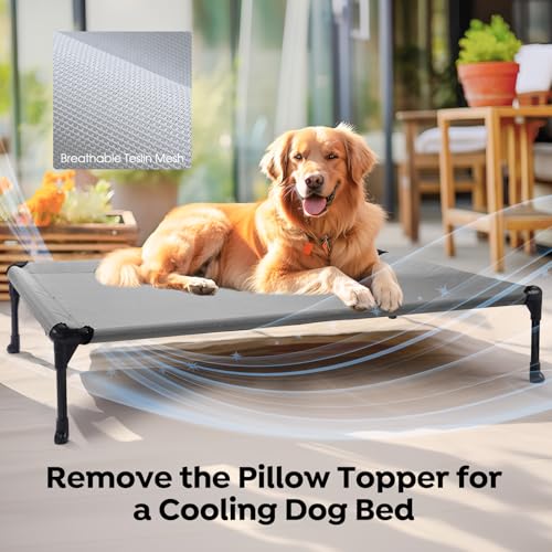 Veehoo Cooling Elevated Dog Bed Add Removable Waterproof Bolster Cushion Mat, Raised Pet Cot with Breathable Teslin Mesh, No-Slip Feet, Dog Couch Bed for Indoor Outdoor, 42x30inches, Grey, CWC2331B by Veehoo - Image 5