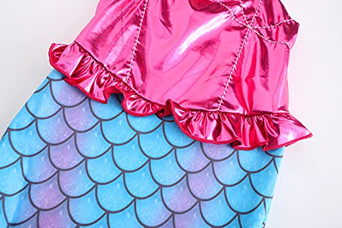 Mecamelon Girls Mermaid Costume Princess Party Dress Up With Accessories (Pink, 6 Years) #TOP4