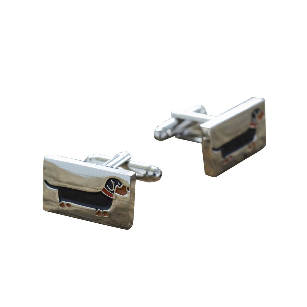 Sweet William Men's Silver Dachshund Cufflinks | Plated Cufflinks For Dachshund Or Any Dog Lover | 18 Mm X 3 Mm