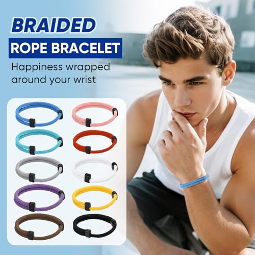 10PCS Braided Rope Cord Bracelets Set - Nautical Surf Adjustable Beach Bracelets for Men Women, Handmade Sport Woven String Bracelet with Metal Knot, Friendship Protection Braided Bracelets Gifts3
