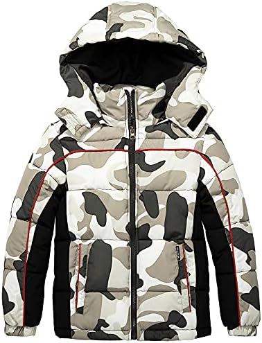 Wantdo Big Kids Boy's Winproof Winter Coat Warm Padded Quilted Puffer Jacket Outwear Parka White Camo 14-16