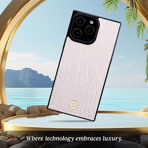 Image of COCOMII Rectangle for iPhone 15 Pro Max Case, Ivory Crocodile Leather