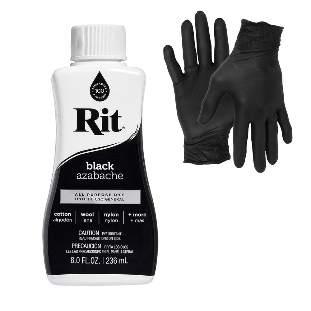 ArtisxDye – Rit Black Liquid Fabric Dye for Crafting, Clothing, and Décor – 8 oz. Bottle – with Nitrile Gloves Included