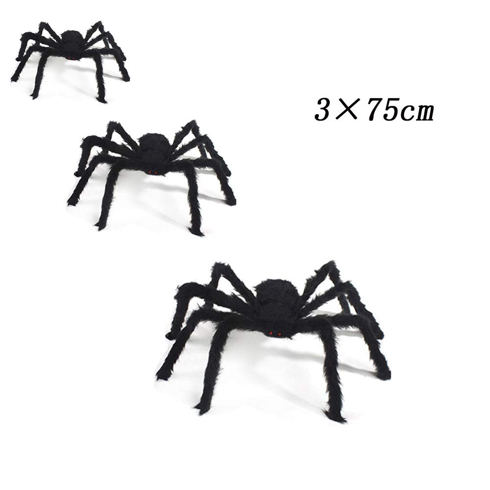 CHBOP 3 PCS（150cm,120cm,120cm） Halloween Giant Large Big Spiders Decoration Set，Scary Large Realistic Hairy Spider for Indoor, Outdoor, Window, Roof, Tree, Yard, Costume Party Decoration(Black)