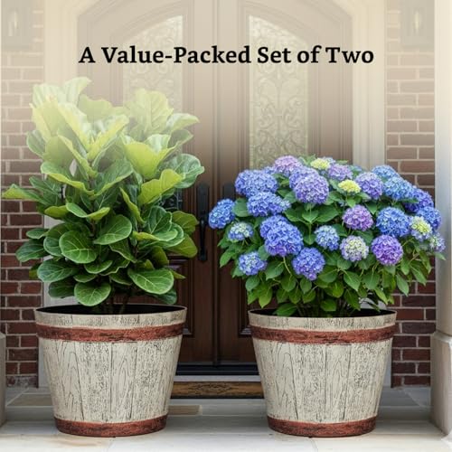 Image of Amazon Brand- Solimo Indoor and Outdoor Round 18 Inch Barrel Flower Planter Pot Best for Terrace /Balcony /Home /Office Decor - Set of 2