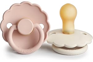 FRIGG Daisy Natural Rubber Baby Pacifier: Ideal for Newborns (0-6 Months), 2-Pack (Blush/Cream)