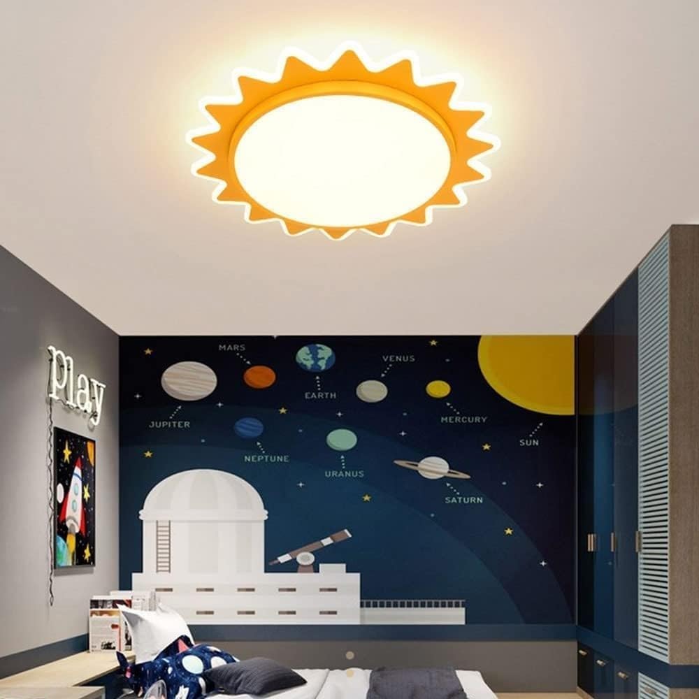 Yellow Sun Shaped LED Close to Ceiling Light, 3 Selectable Light Colors, Modern Overhead Lamp for Childrens Room, Playroom, Dining Room