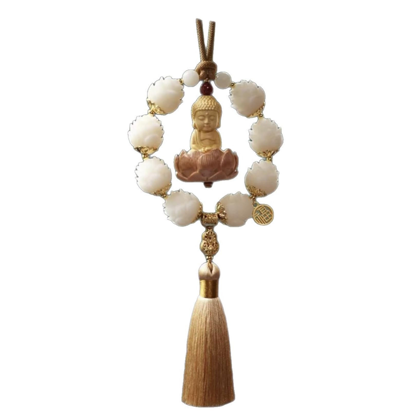 Hand Carved Buddhist Car Hanging Ornament Natural Boxwood for Safe Travel Blessing Vehicle Interior Decors Driving Buddhist Ornament