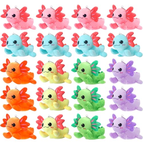 Image of WinnerWhy 20 Pcs Axolotl Plush Small Axolotl Stuffed Keychains Ornament Bulk Galentines Gifts for Birthday Party Supplies(Multicolor)