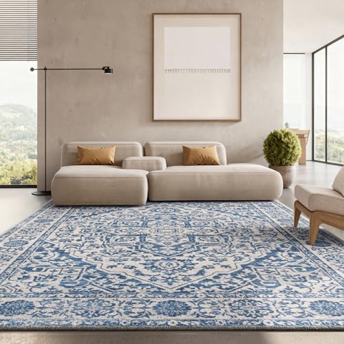 SAFAVIEH Brentwood Collection Area Rug - 11' Square, Navy & Light Grey, Medallion Distressed Design, Non-Shedding & Easy Care, Ideal for High Traffic Areas in Living Room, Bedroom (BNT832M)